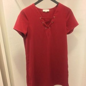 SUGAR + LIPS Red Lace Up Mini Shift Dress